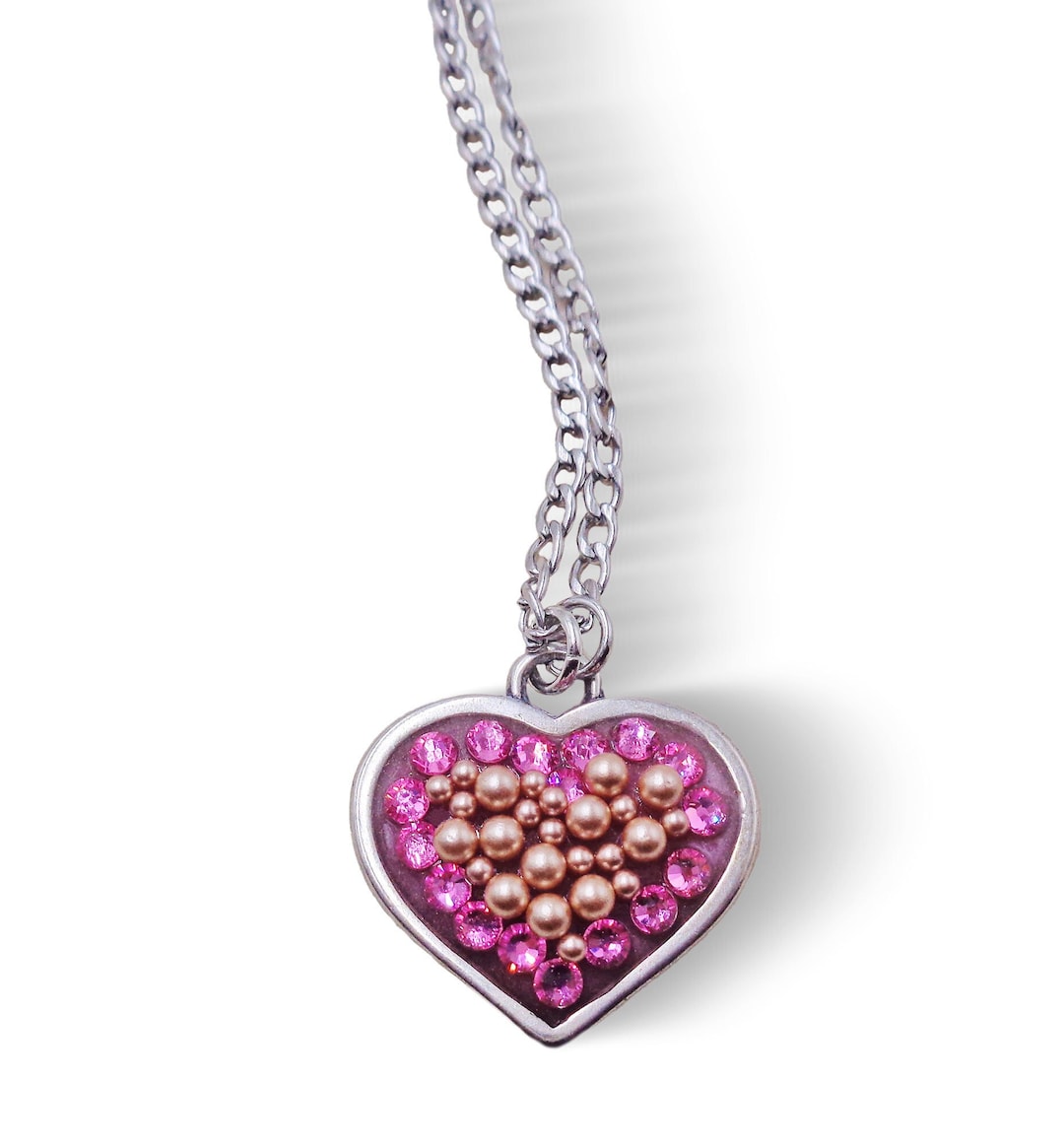 Fancy Swarovski crystal and micropearls heart pendant,rose and