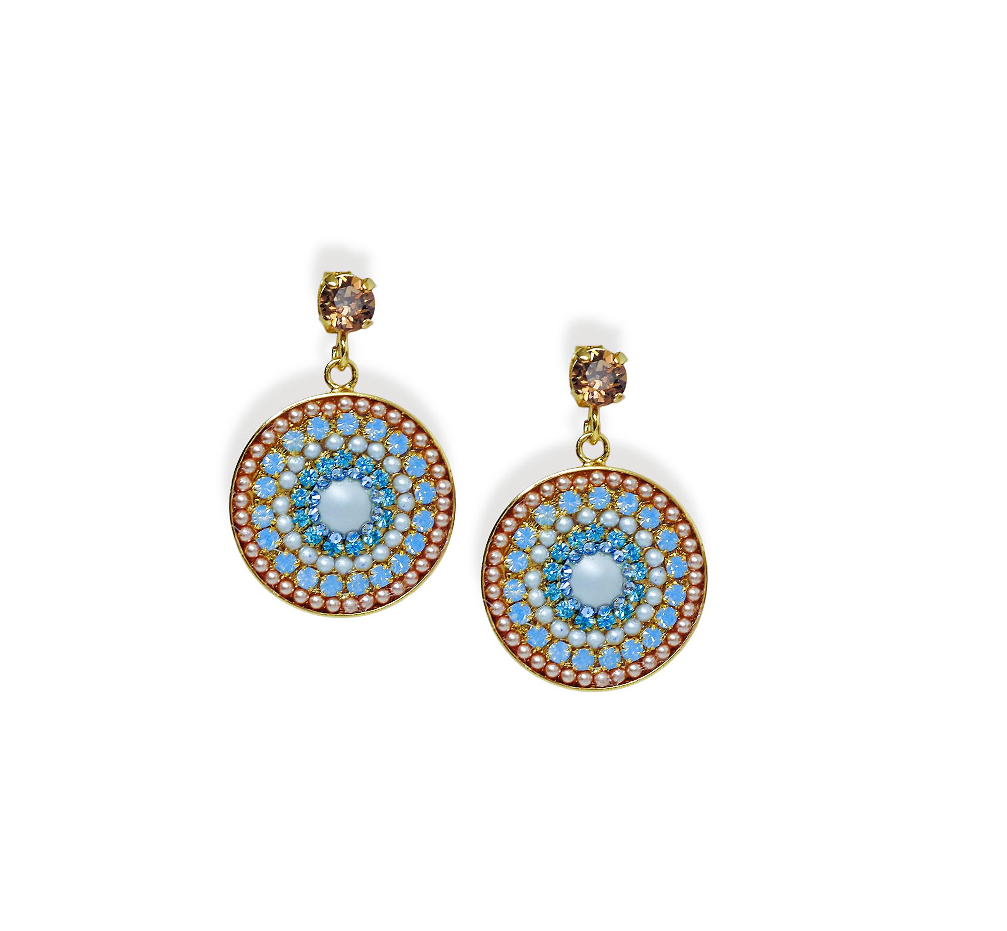 Boucles D'oreilles Dormeuses Cabochon Cristal Bleu électrique 12 Mm - Occasion, Bon état