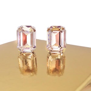 Swarovski-Kristalle 14 x 10 mm achteckige Ohrstecker mit ausgefallenen Steinen, klarer Kristall, rhodiniert, versilbert