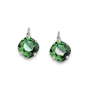 Orecchini in cristallo Swarovski da 12 mm con pietra quadrata fantasia, erinite verde, placcati in argento rodiato