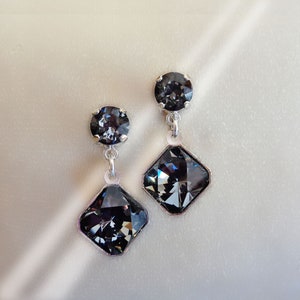 Swarovski crystal  stud and drop fancy prismatic square stone earrings,silver night ,rhodium silver plated