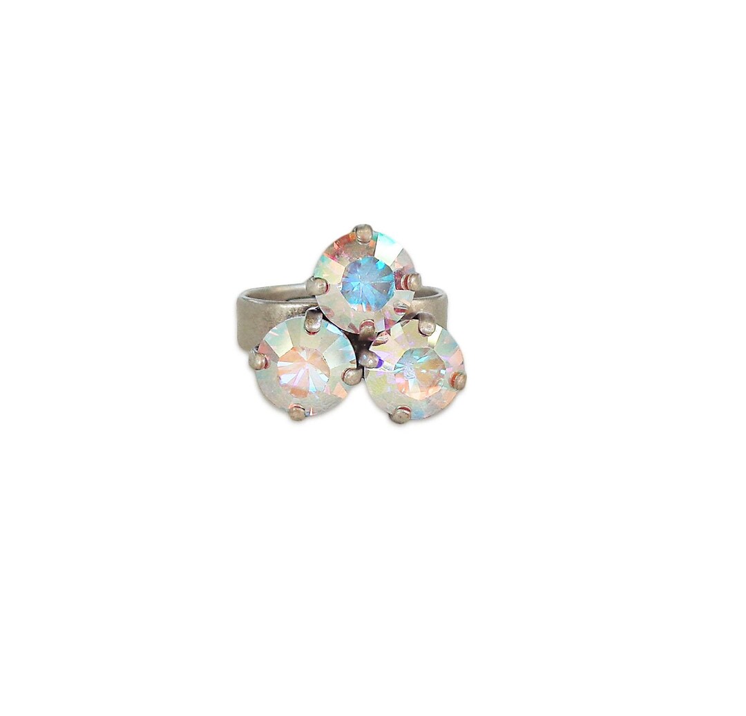 Bague Réglable Femme – Cristal Transparent Et Strass – Acier élégant