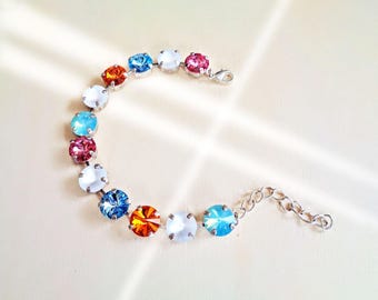 Bracelet Rivoli 10 mm en cristal Swarovski multicolore - Monture plaquée argent brillant