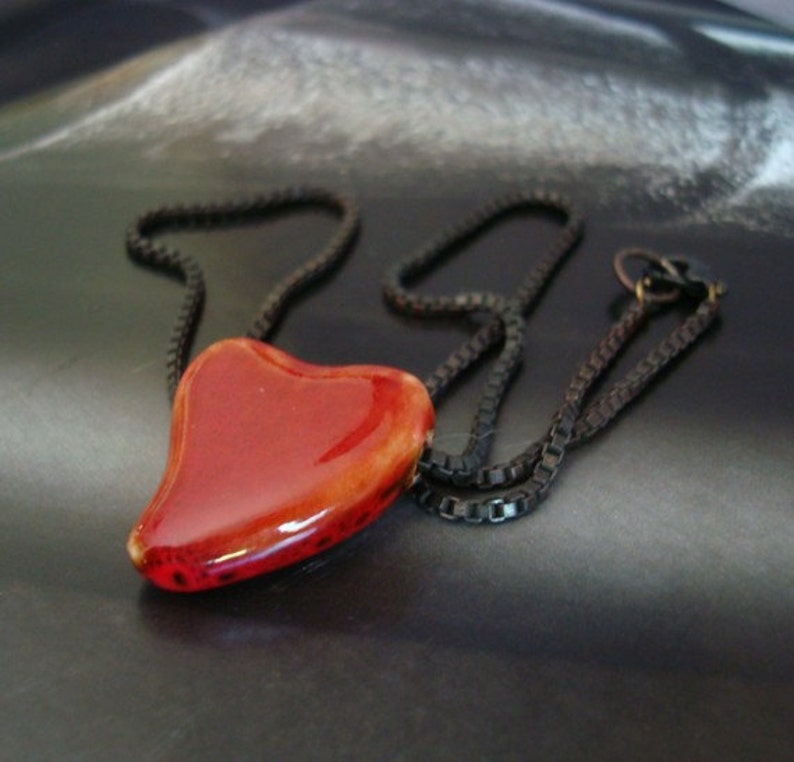 Heart Of Stone, Heart Necklace with Dark Box Chain, I Wear YOUR HEART, Blood Gothic image 5