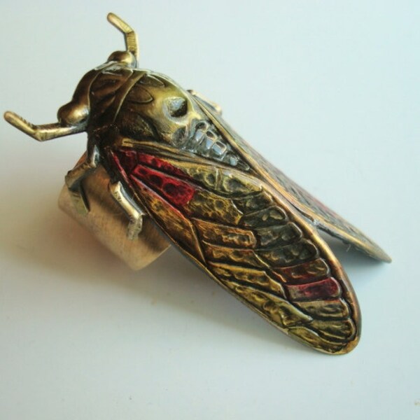 Custom Fall Cicada Bug Ring With Unique Fall Colors, Powerful Symbolism Jewelry, Hand Made USA, Metal Bonded, Not Raw Metals