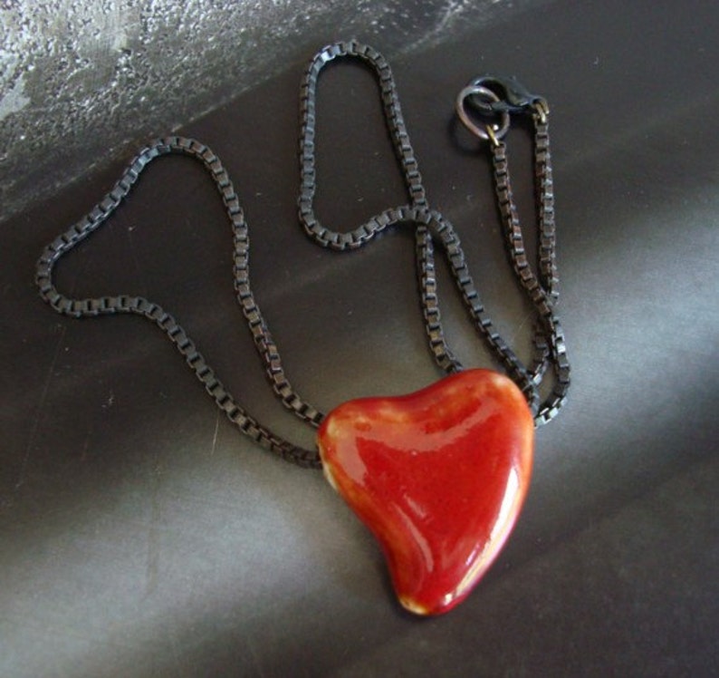 Heart Of Stone, Heart Necklace with Dark Box Chain, I Wear YOUR HEART, Blood Gothic image 4