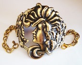 Victorian, Art Deco, Art Nouveau Jewelry, Bracelet Cuff, Handmade, USA Polished Brass and Vintage Chain, NOT Raw Brass