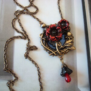 Gothic Blood Rose Necklace, Blood Drop Floral Embellishment Dangle, Metal Bonded Together For Quality Jewelry Component, NOT GLUED, Handmade image 2