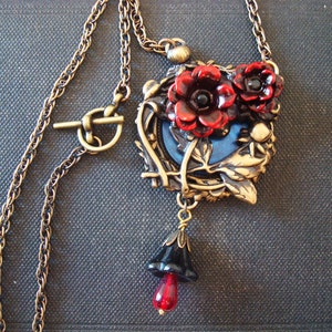 Gothic Blood Rose Necklace, Blood Drop Floral Embellishment Dangle, Metal Bonded Together For Quality Jewelry Component, NOT GLUED, Handmade image 5