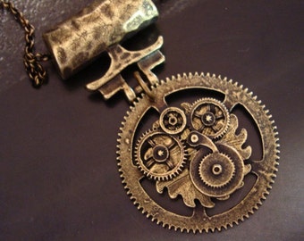 SteamPunk Traveler Gear Necklace, Exclusive to JewelryByTiki, Custom Made, Original