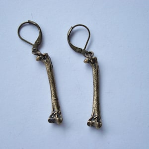 Bone Earrings to Die For, Gothic Earrings, Leg Bone Style, Handmade, Bronze Finish, Ready To Ship, USA image 1