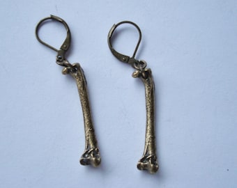 Bone Earrings to Die For, Gothic Earrings, Leg Bone Style, Handmade, Bronze Finish, Ready To Ship, USA