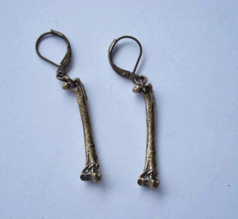 Bone Earrings to Die For, Gothic Earrings, Leg Bone Style, Handmade, Bronze Finish, Ready To Ship, USA image 1