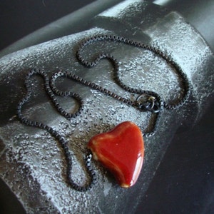 Heart Of Stone, Heart Necklace with Dark Box Chain, I Wear YOUR HEART, Blood Gothic image 3