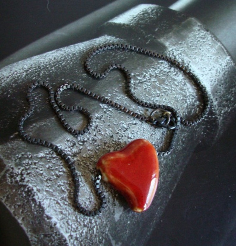 Heart Of Stone, Heart Necklace with Dark Box Chain, I Wear YOUR HEART, Blood Gothic image 3