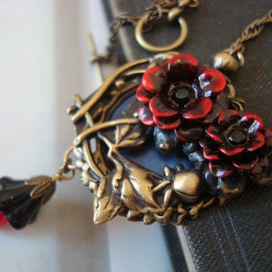 Gothic Blood Rose Necklace, Blood Drop Floral Embellishment Dangle, Metal Bonded Together For Quality Jewelry Component, NOT GLUED, Handmade image 4