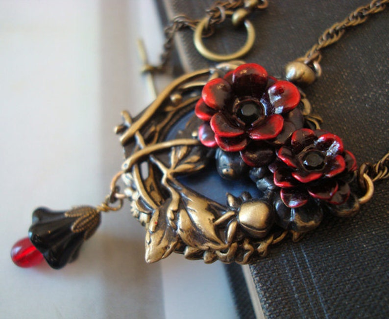 Gothic Blood Rose Necklace, Blood Drop Floral Embellishment Dangle, Metal Bonded Together For Quality Jewelry Component, NOT GLUED, Handmade image 4