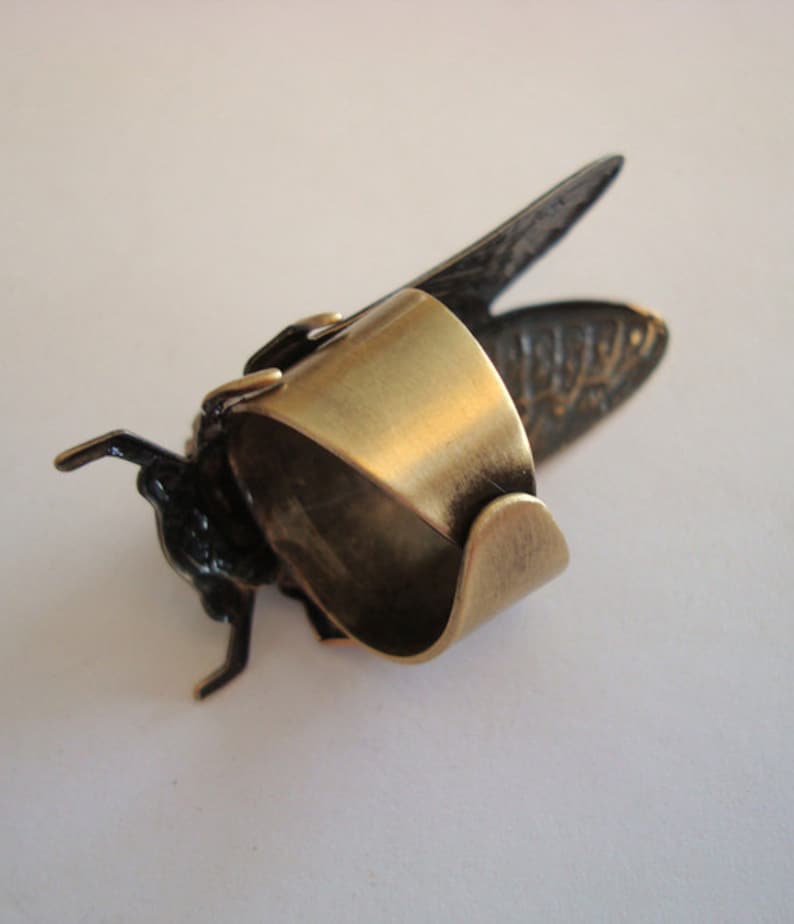 Opalescent Cicada Bug Ring, Gorgeous Dichroism Opacity, Cicada Bug A Powerful Symbol, Jewelry, Hand Made USA, Metal Bonded, Not Raw Metals image 4