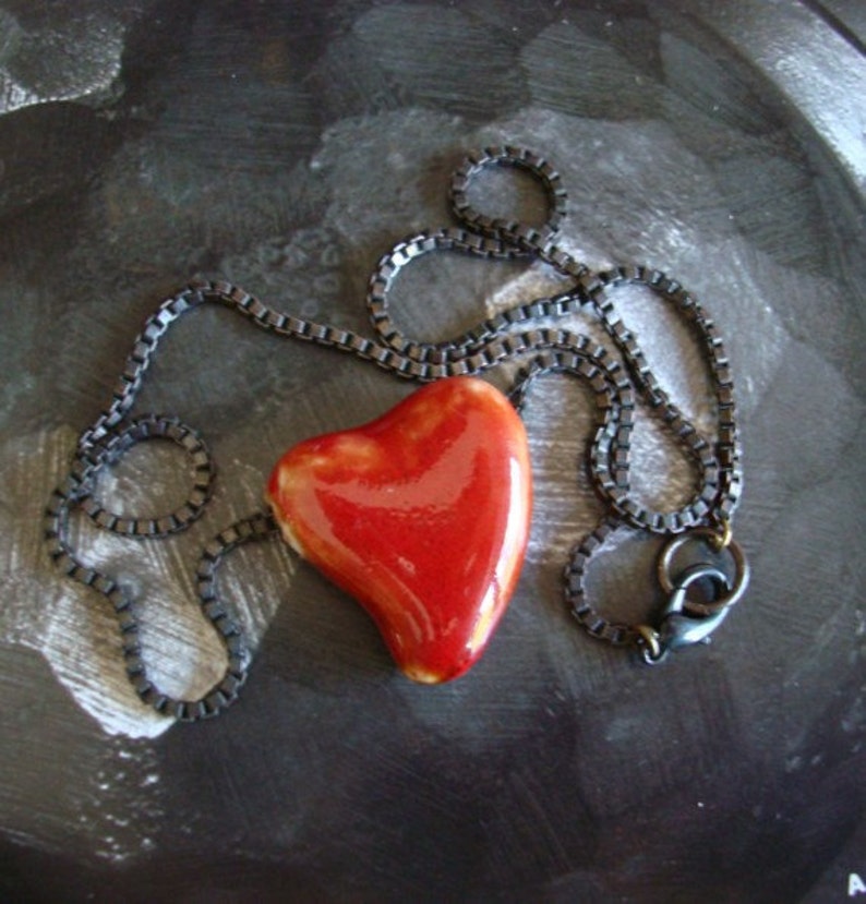 Heart Of Stone, Heart Necklace with Dark Box Chain, I Wear YOUR HEART, Blood Gothic image 2
