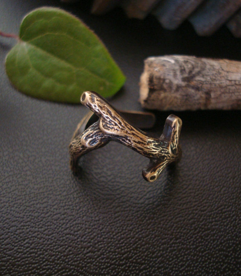 Jewelry, Ring, Solid Brass, Strong Woodland Oak Branch, Vintage Brass Ox, Adjustable, Great Ring to Share With Bridesmaids, Friends, Family image 4