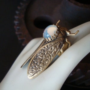 Opalescent Cicada Bug Ring, Gorgeous Dichroism Opacity, Cicada Bug A Powerful Symbol, Jewelry, Hand Made USA, Metal Bonded, Not Raw Metals image 3