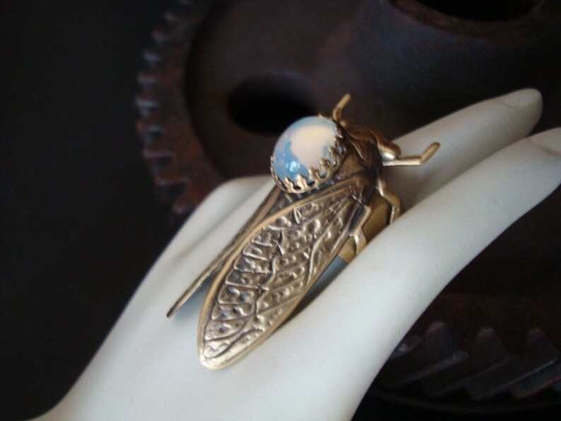Opalescent Cicada Bug Ring, Gorgeous Dichroism Opacity, Cicada Bug A Powerful Symbol, Jewelry, Hand Made USA, Metal Bonded, Not Raw Metals image 3