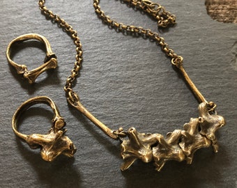 Gothic, Bone Jewelry, Vertebrae Necklace, Or Vertebra Ring, OR Bone Ring. USA, Handmade, Realistic, Unique, Brass Ox Finish and very limited