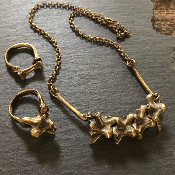 Gothic, Bone Jewelry, Vertebrae Necklace, Or Vertebra Ring, OR Bone Ring. USA, Handmade, Realistic, Unique, Brass Ox Finish and very limited