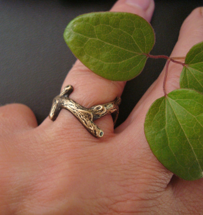 Jewelry, Ring, Solid Brass, Strong Woodland Oak Branch, Vintage Brass Ox, Adjustable, Great Ring to Share With Bridesmaids, Friends, Family image 3