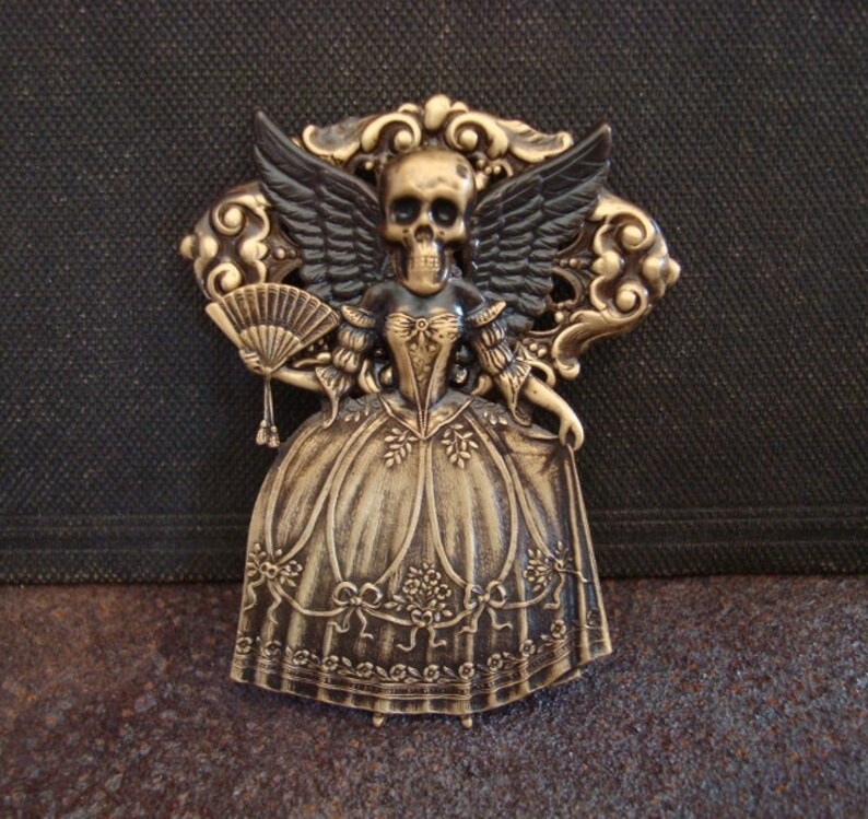 Angel Brooch, Gothic, Dark Angel Bella, Choice of Necklace Or Brooch Pin, Metal Bonded NOT Glued, Handmade, USA, Custom Copyright Design image 1