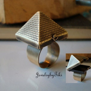 Pharaoh's Tomb Ring, Pyramid Opens For Treasures, Exclusive Handmade, Metal Bonded NOT Glued Together, Adjustable Quality Ring Band, USA image 1