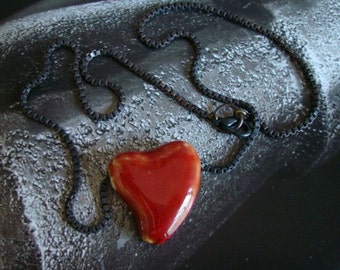 Heart Of Stone, Heart Necklace with Dark Box Chain, I Wear YOUR HEART, Blood Gothic