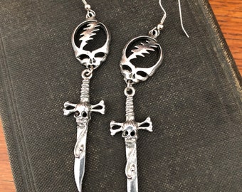 Day of the Dead Earrings, Great Gothic Dangle Earrings. 3” of Unique Jewelry