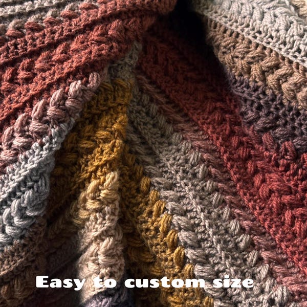 Gratitude  Blanket - Textured Afghan Crochet  Pattern PDF Beginner-Intermediate  US English Self Striping