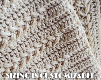 Ribbed Border Farmhouse Sweater  Blanket  - Textured Crochet Afghan Pattern PDF Beginner-Intermediate   US English- Video