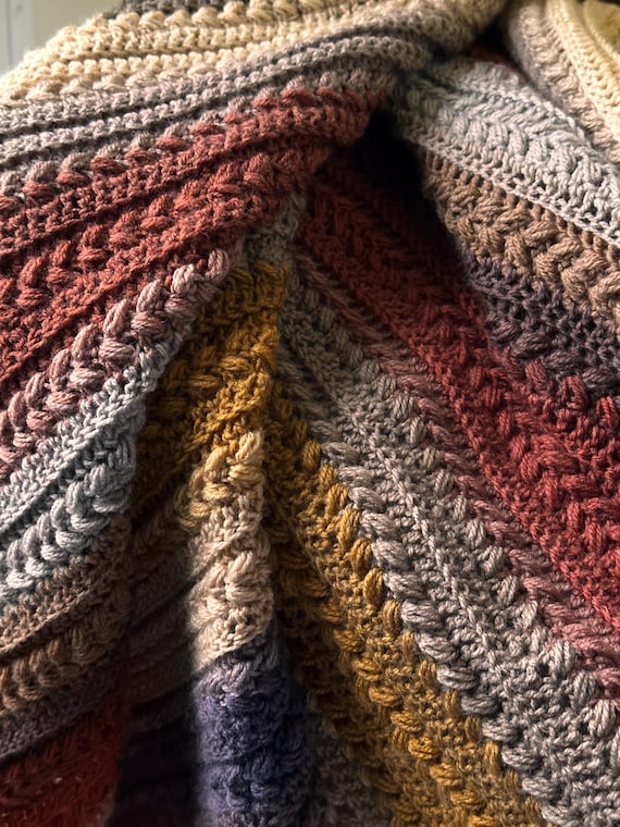 Gratitude Blanket-  Easy & Soft Textured Puff Stitch Crochet Blanket Pattern - Bonfire Throw / Weekend project- stitch Video 48hr afghan
