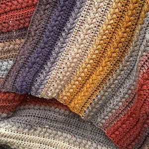 Gratitude Blanket- Easy & Soft Self Striping Textured Crochet Blanket Pattern - Bonfire Throw / Weekend project- stitch Video 48hr afghan image 7
