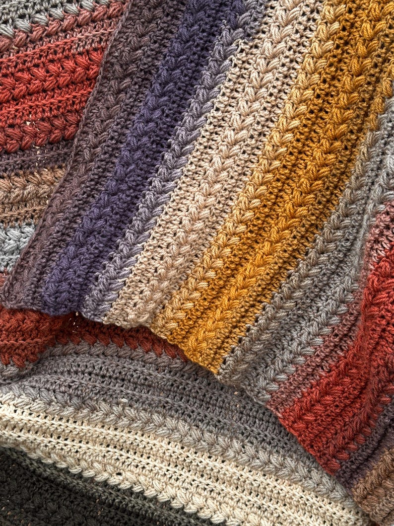 Gratitude Blanket- Easy & Soft Self Striping Textured Crochet Blanket Pattern - Bonfire Throw / Weekend project- stitch Video 48hr afghan image 7