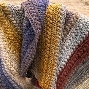 Gratitude Blanket- Easy & Soft Self Striping Textured Crochet Blanket Pattern - Bonfire Throw / Weekend project- stitch Video 48hr afghan image 5