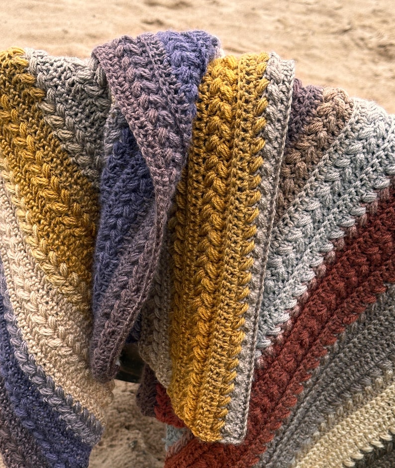 Gratitude Blanket- Easy & Soft Self Striping Textured Crochet Blanket Pattern - Bonfire Throw / Weekend project- stitch Video 48hr afghan image 5