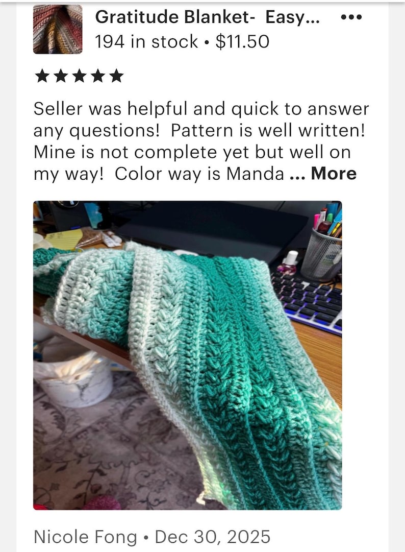 Soft & Easy Puff Herz Stitch selbst streifendes Häkelmuster Afghanische Decke Muster PDF Anfänger Fortgeschrittene 48 Stunden Decke Bild 9