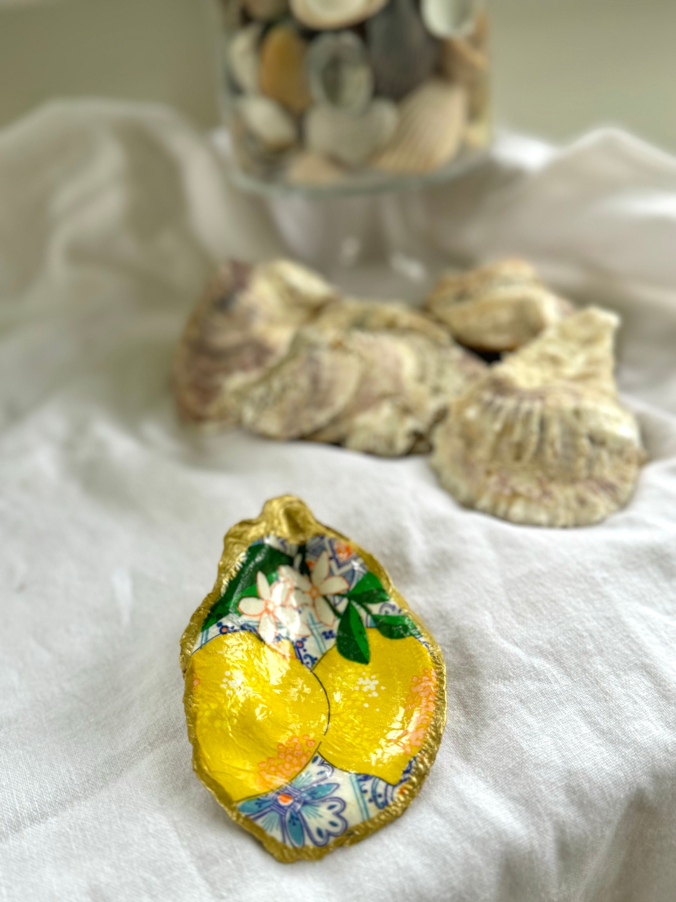 Lemon Oyster Shell Jewelry Dish