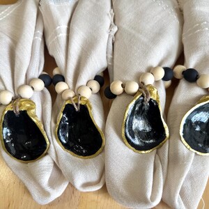 Set of 4 - Black oyster shell napkin rings