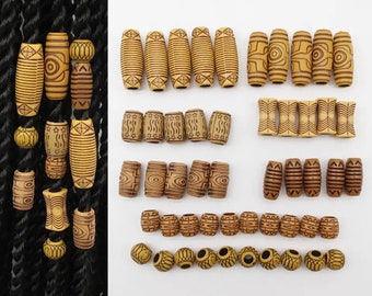 50pcs/Pack Mix Imitation Wood Plastic Crochet hair braid dread dreadlock Beads rings tube for women men hair Accessories