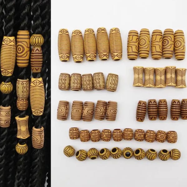 50pcs/Pack Mix Imitation Wood Plastic Crochet hair braid dread dreadlock Beads rings tube for women men hair Accessories