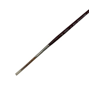 May include: A single, angled paintbrush with a dark burgundy wooden handle and a silver metal ferrule. The brush has a flat, rectangular tip and is designed for fine detail work. The brand name and brush size are printed on the handle.