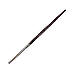 May include: A long, thin paintbrush with a dark brown wooden handle and a silver ferrule. The bristles are fine and light brown. The brush is designed for detailed painting and art projects.