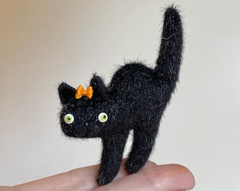 Halloweeny Teeny Kitty Cat Tiny Pet or Brooch MADE TO ORDER