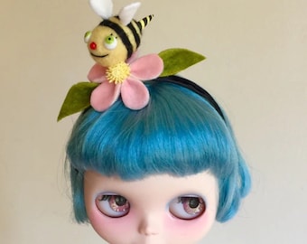 Blythe Headband with Bee and Flower MADE TO ORDER