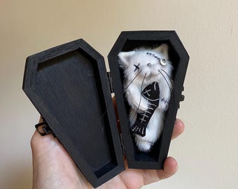 Zombie Kitty Cat and Coffin MADE TO ORDER